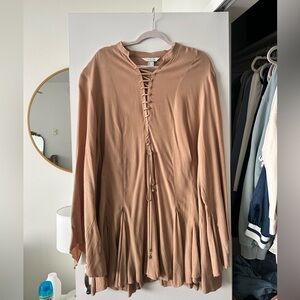 H&M Tan Long Sleeve Lace-Up Dress